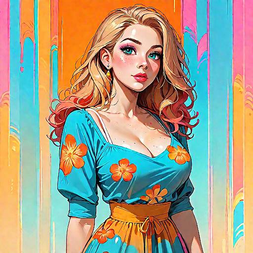Blonde Woman in Colorful Sundress