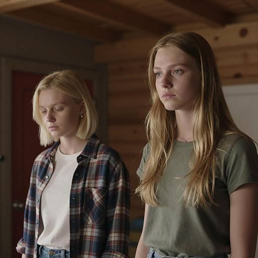 Two Blonde Girls in Wooden Room