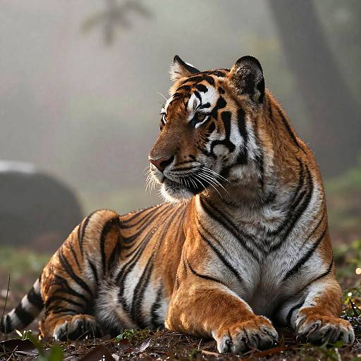 Majestic Bengal Tiger in Misty Rainforest