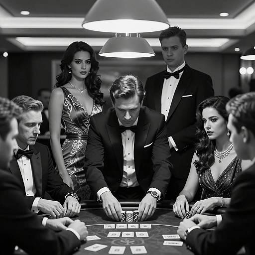 Intense Formal Casino Scene in Monochrome