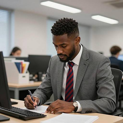 Businessman Writing at Office Desk