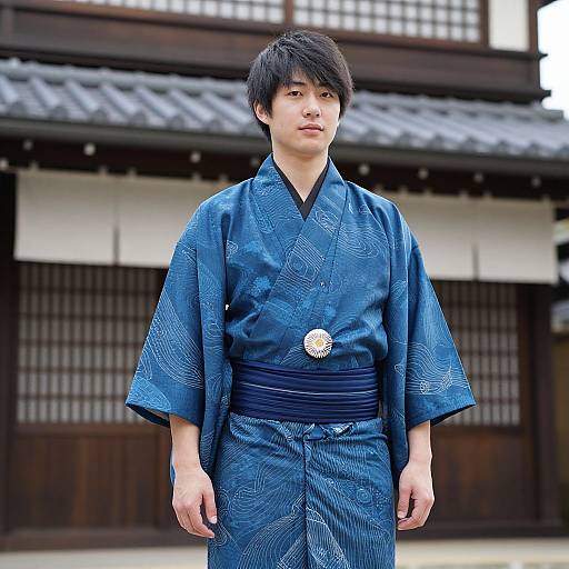 Asian Man in Blue Kimono