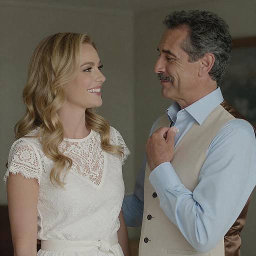 Smiling Blonde Woman with Man Indoors