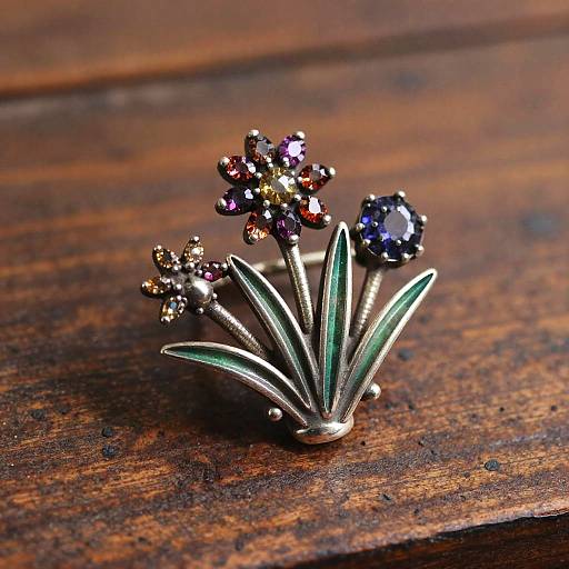Botanical Gemstone Silver Brooch