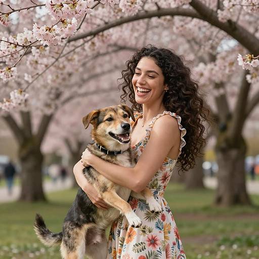 Joyful Latina Woman with Rescue Dog