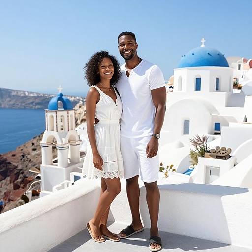 Joyful Black Couple in Santorini