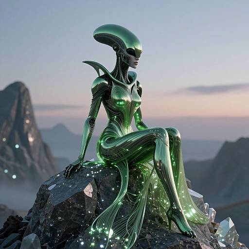 Cinematic Alien Queen on Crystalline Mountain