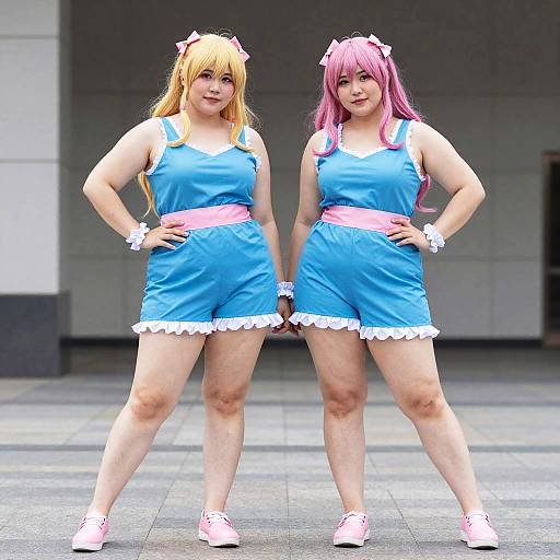 Plus Size Anime Cosplayers in Blue and Pink Outfits