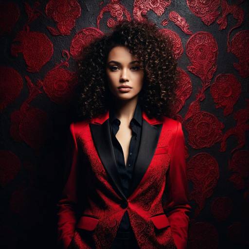 Elegant Woman in Red Suit Jacket