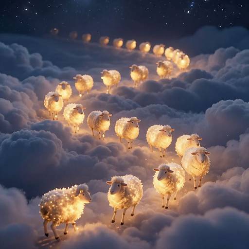 Ethereal Luminous Sheep Celestial Procession