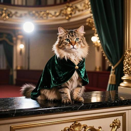 Elegant Siberian Cat in Opera Foyer
