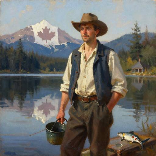 Charming Fisherman by Serene Canadian Lake