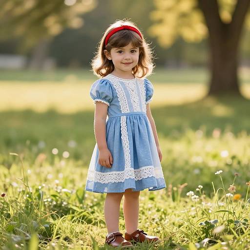 Young Girl in Sunny Meadow Dress