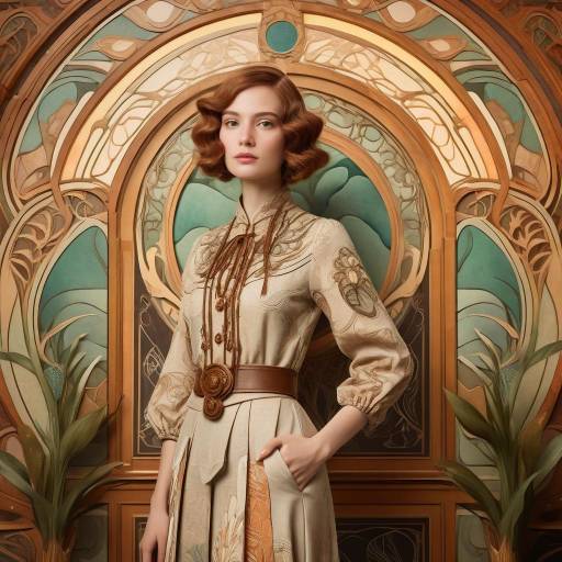 Whimsical Woman in Rustic Art Nouveau