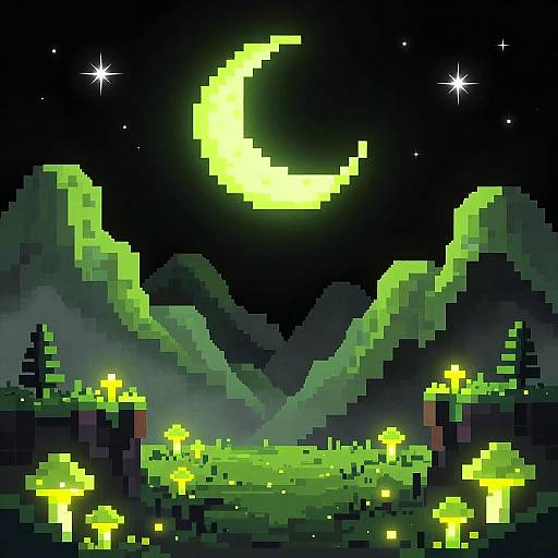 Pixel Art Nocturne with Glowing Moon