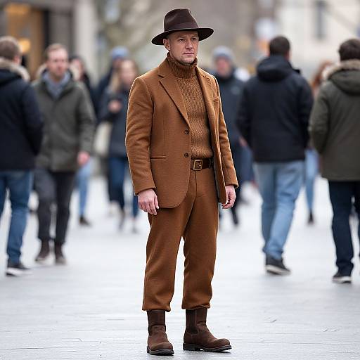Man in Brown Outfit on Street
