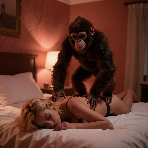 Eerie Encounter: Monkey Creature and Woman