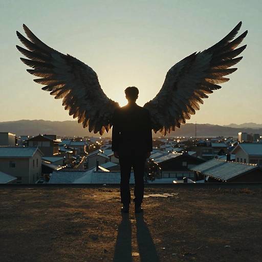 Silhouette of Winged Man at Sunset