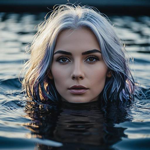 Woman with Silver Hair in Water