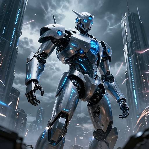 Futuristic Robotic Sentinel Guarding Fortress