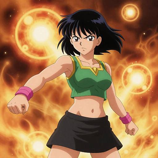 Determined Anime Woman in Explosive Action