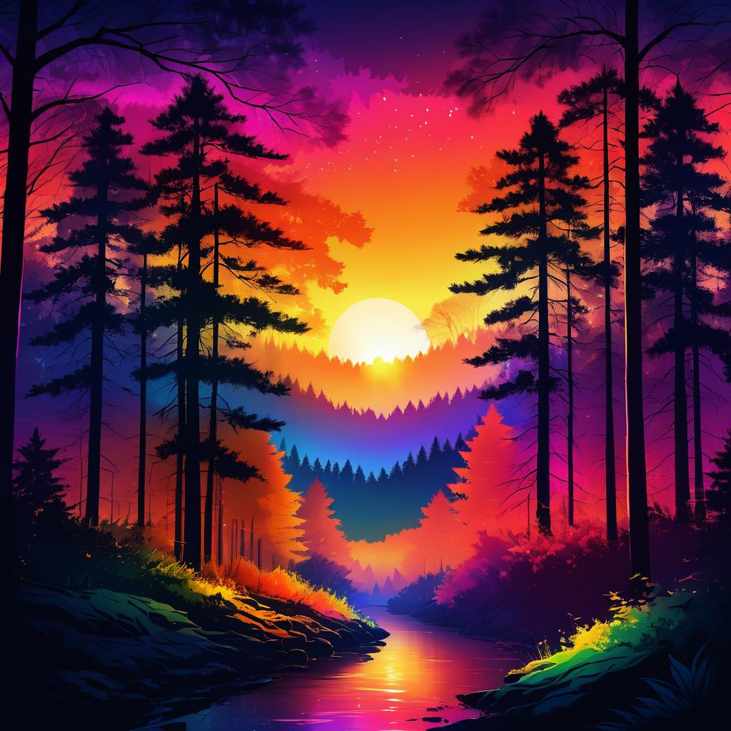 Vibrant Sunset Among Forest Silhouettes