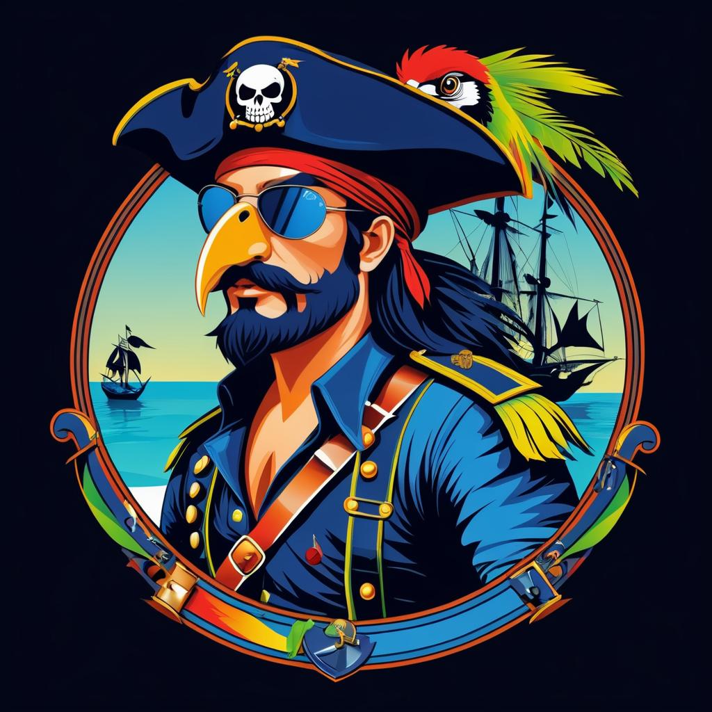 Detailed Nautical Pirate Riding Parrot Design