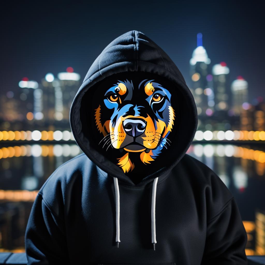 Cinematic Rottweiler in Black Hoodie