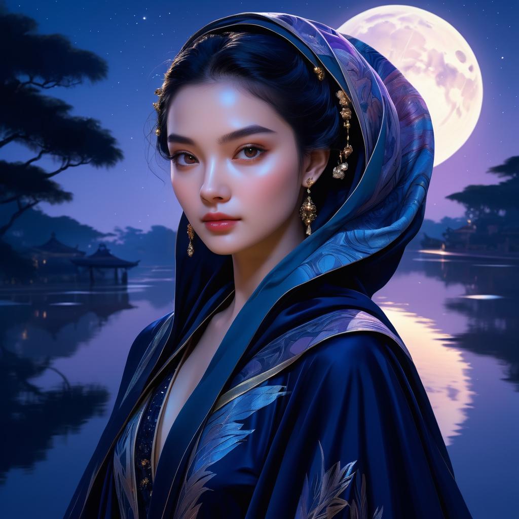 Lush Celestial Twilight Portrait Illustration