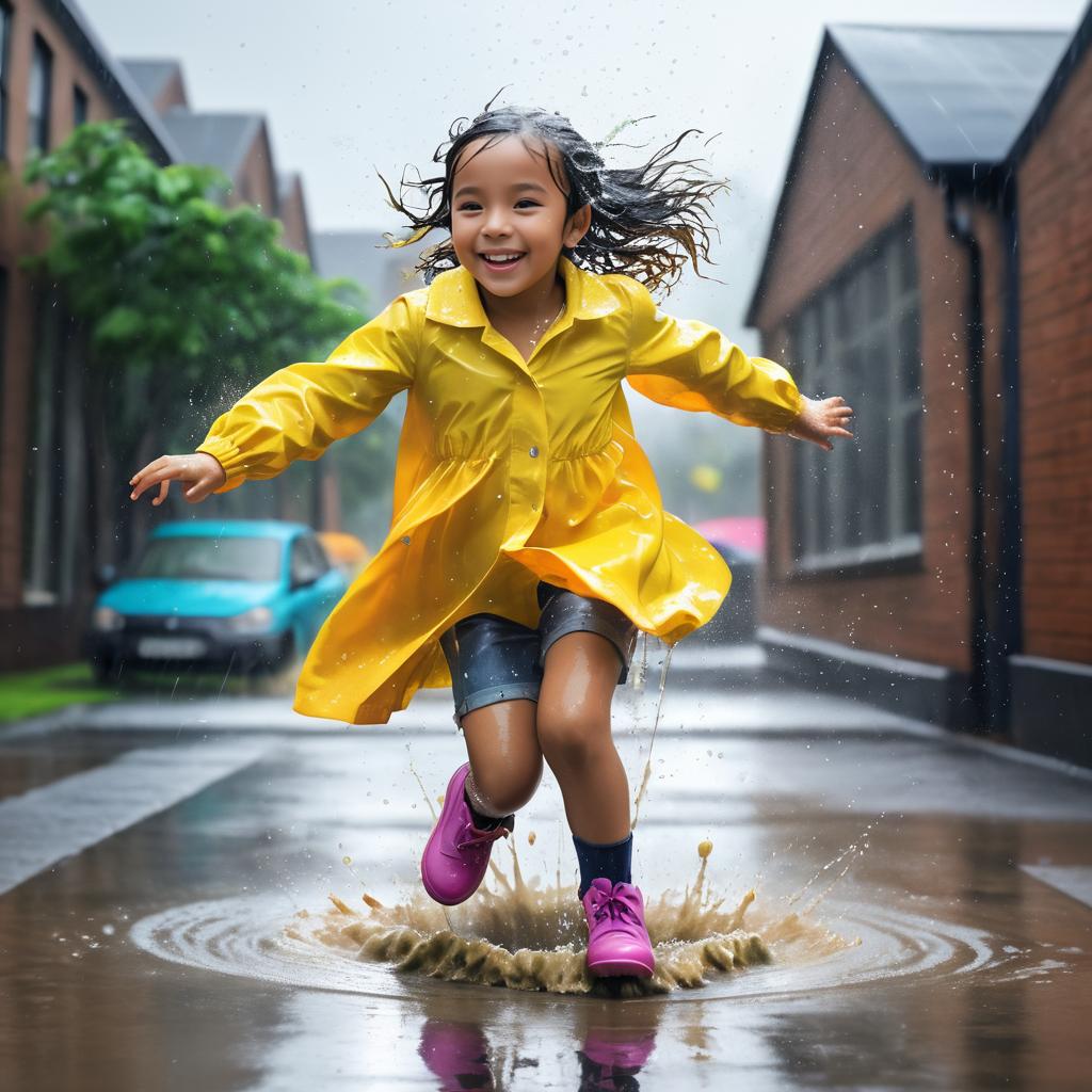 Joyful Splashing in a Rainy Scene