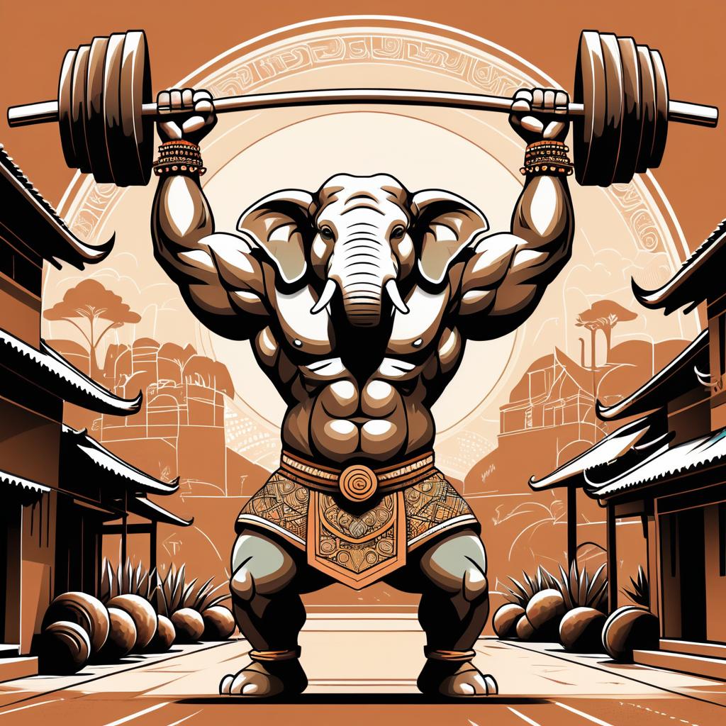 Muscular Elephant Lifting Barbell Art