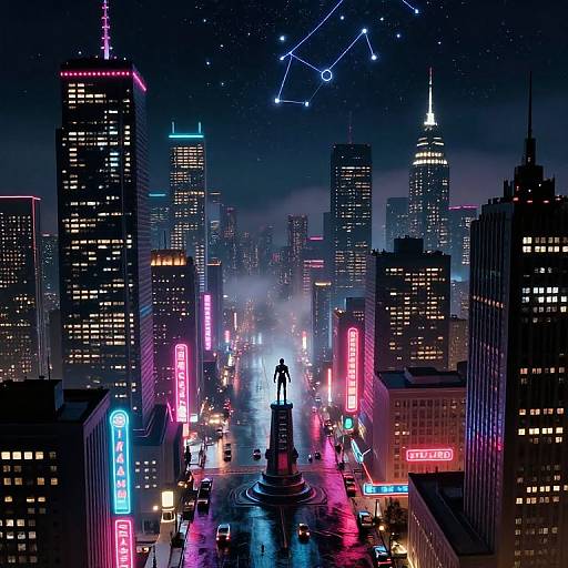 Vintage Futuristic Neon Metropolis Night