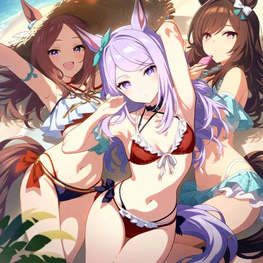 Cute Horse Girls in Swimsuits