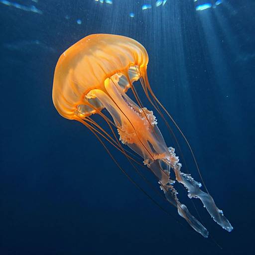 Glowing Orange Jellyfish in Ocean
