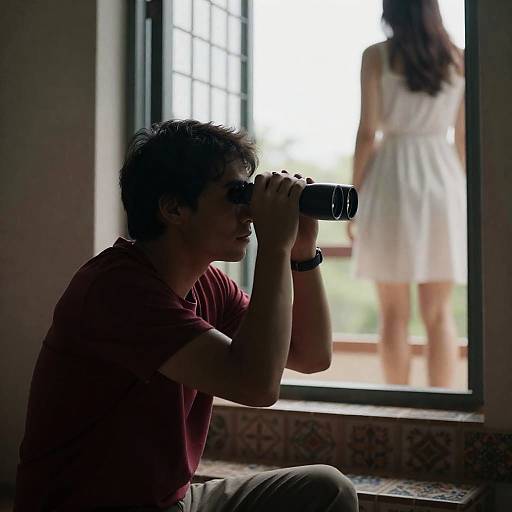 Focused Man Observing Woman Outdoors