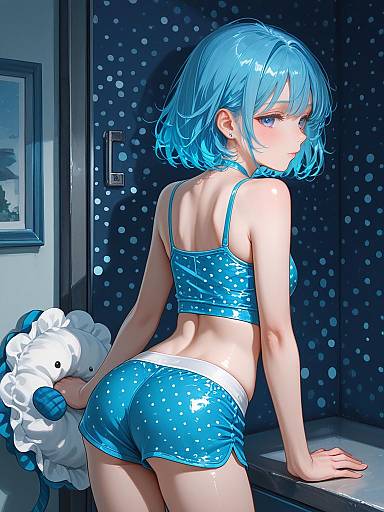 Girl in Blue Polka Dot Sporty Bralette and Boyshorts