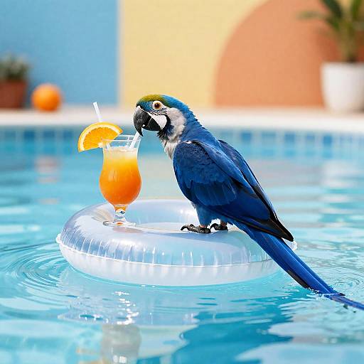 Parrot Relaxing on Swim Ring