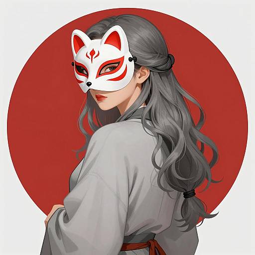 Mystical Woman with Fox Mask Illustration