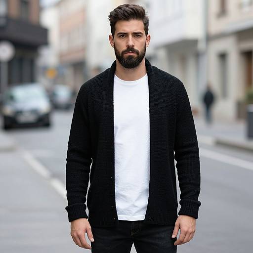 Confident Bearded Man in Urban Setting