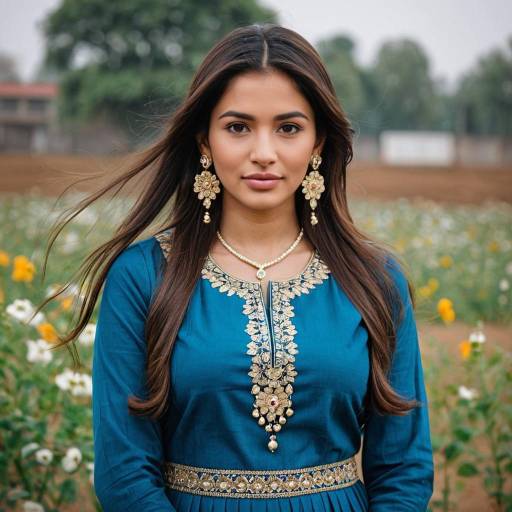 Elegant Punjabi Woman in Blue Dress