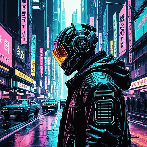 Cyberpunk Hacker in Neon City Streets
