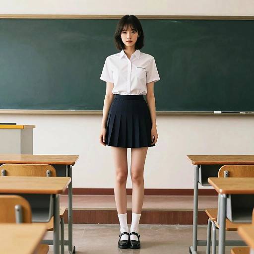 Schoolgirl in Classroom with Uniform