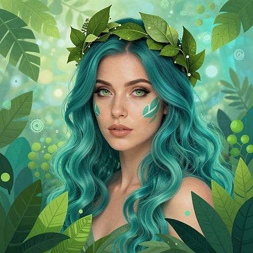 Ethereal Teal-Haired Nature Goddess