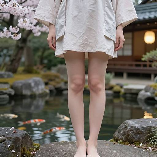 Serene Japanese Garden with Minimalist Attire