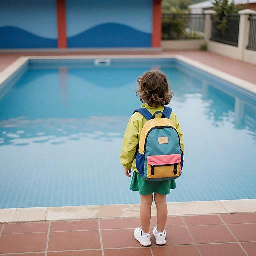 Child on Tiled Steps by Poolside