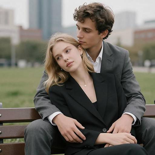 Tender Moment on a City Bench