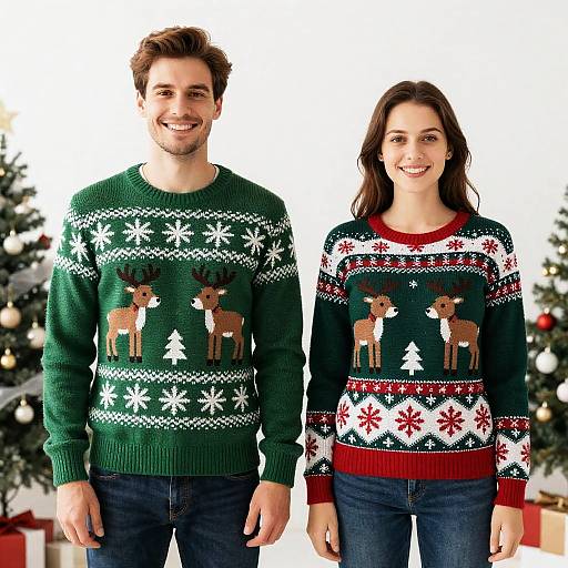Festive Christmas Sweaters with Reindeers