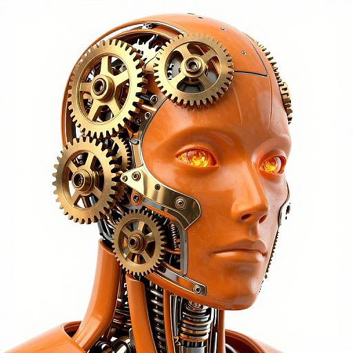 Intricate Orange-Hued Steampunk Cyborg