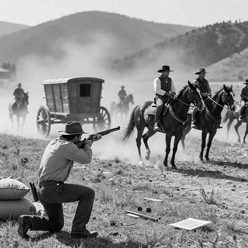 Dynamic Western Gunfight in Monochrome