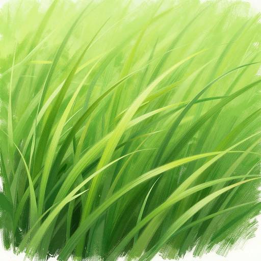 Digital painting of vibrant green grass blades, varying in length and shade, with a bright, sunlit background, creating a dynamic, flowing effect.